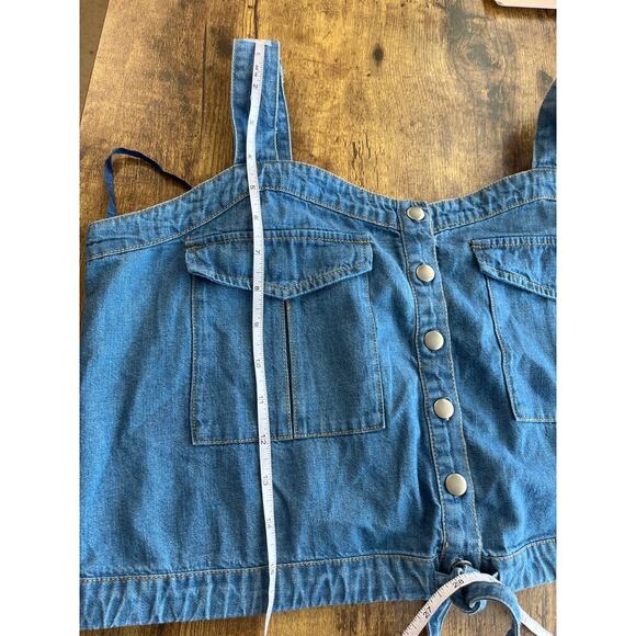 We The Free Womens M Blue Chambray Crop Top Adjustable Straps Coquette/Fairy - Picture 5 of 7